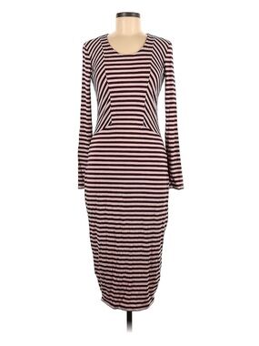 Striped Long-Sleeve Bodycon Dress in Pink and Black